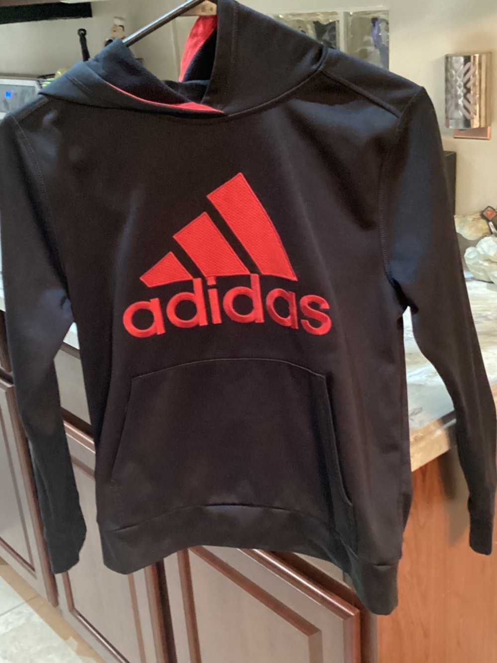 adidas Black Hoodie with Red Logo - Kids Jacket